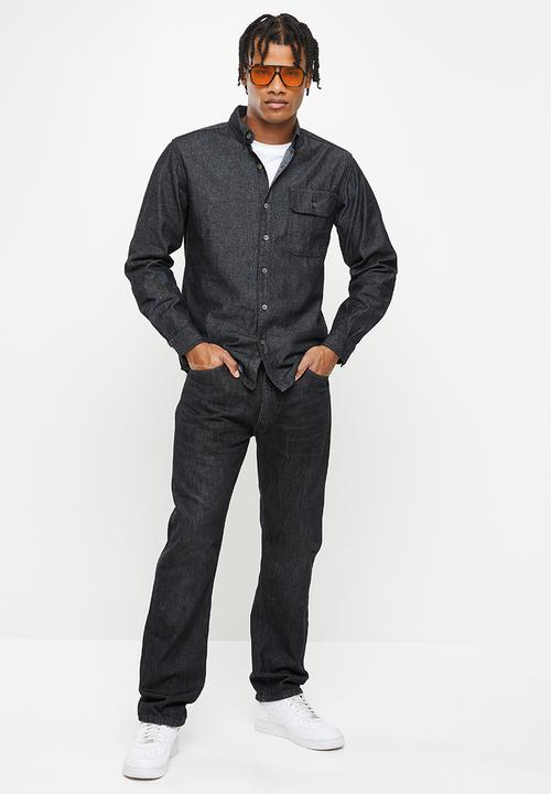 basicthread - Black wash denim shirt - black
