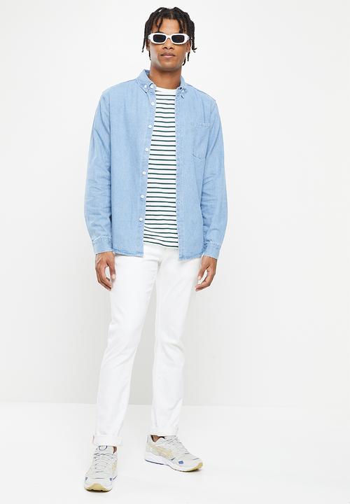 basicthread - Light wash heavy denim shirt - light blue