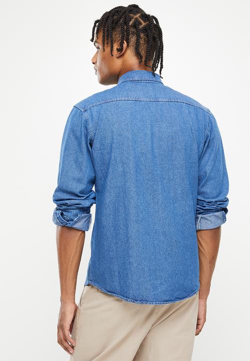 basicthread - Mid wash heavy denim shirt - mid blue