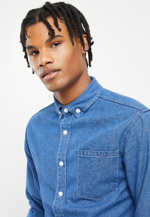 basicthread - Mid wash heavy denim shirt - mid blue