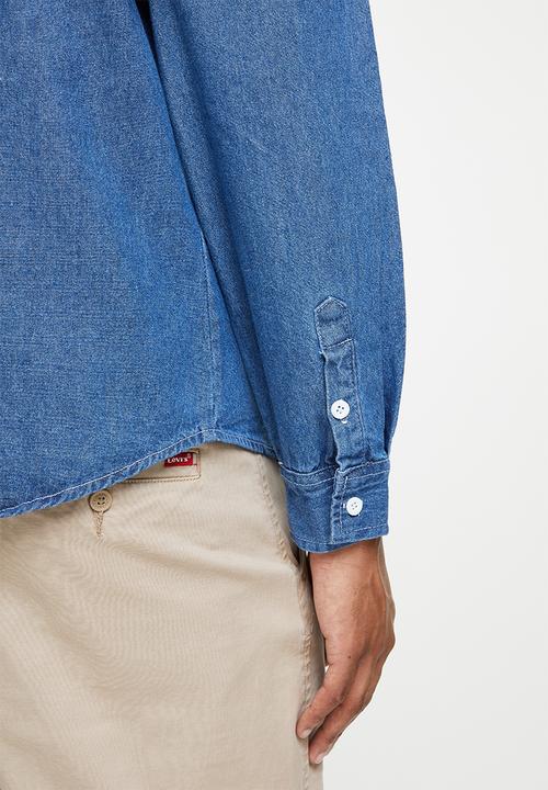 basicthread - Mid wash heavy denim shirt - mid blue