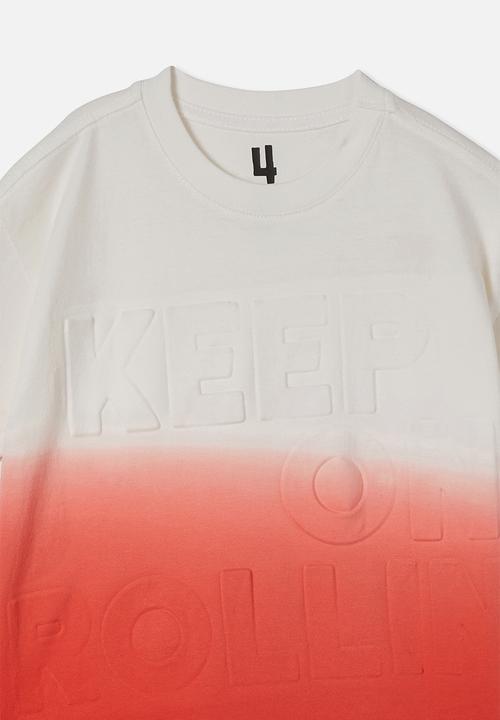 Cotton On - Stevie short sleeve embellished tee - flame red dip dye/keep on rolling embossed