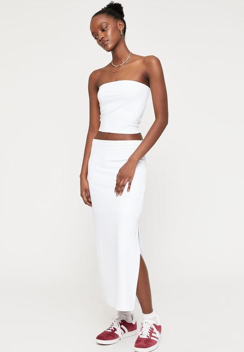 Supré  - Paris split luxe midi skirt - white