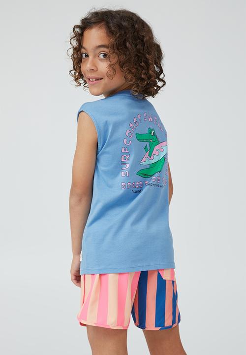 Cotton On - Oscar slouch tank - blue bell & surf croc