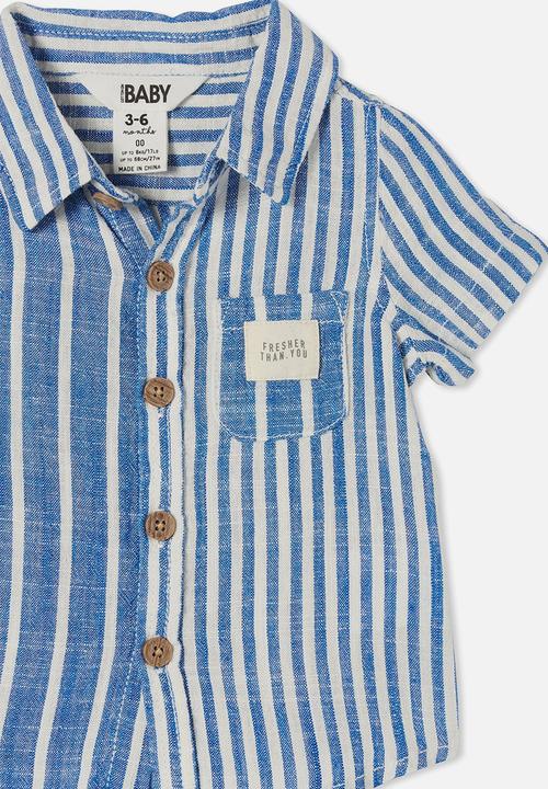 Cotton On - Leonard button down shirt yd - blue punch & vanilla stripe