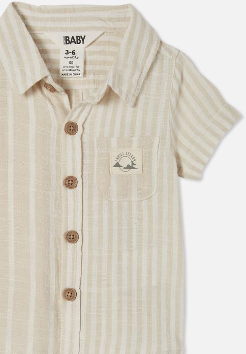 Cotton On - Leonard button down shirt yd - rainy day & vanilla stripe