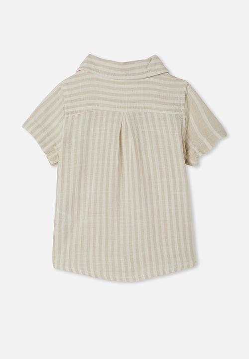 Cotton On - Leonard button down shirt yd - rainy day & vanilla stripe