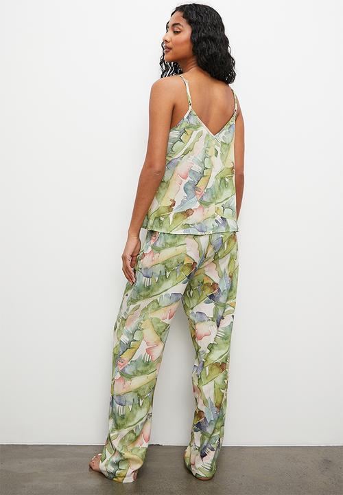 Superbalist - Sleep cami & pants set - soft watercolour palm