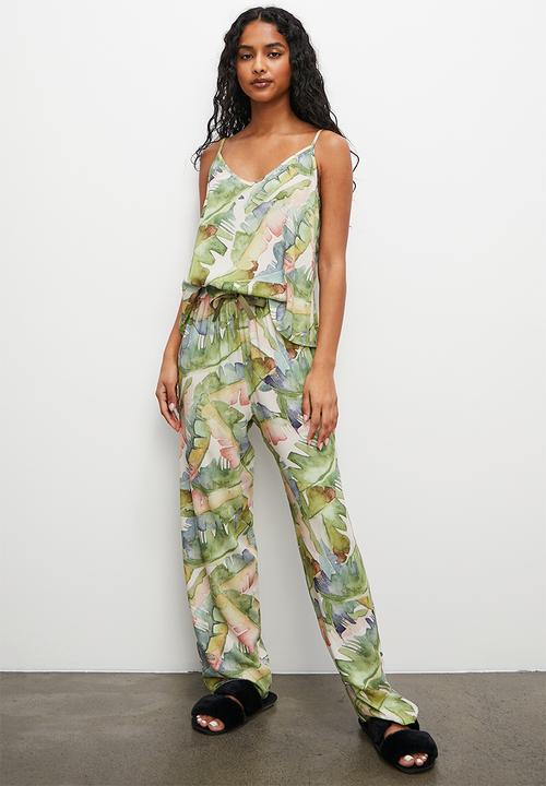 Superbalist - Sleep cami & pants set - soft watercolour palm