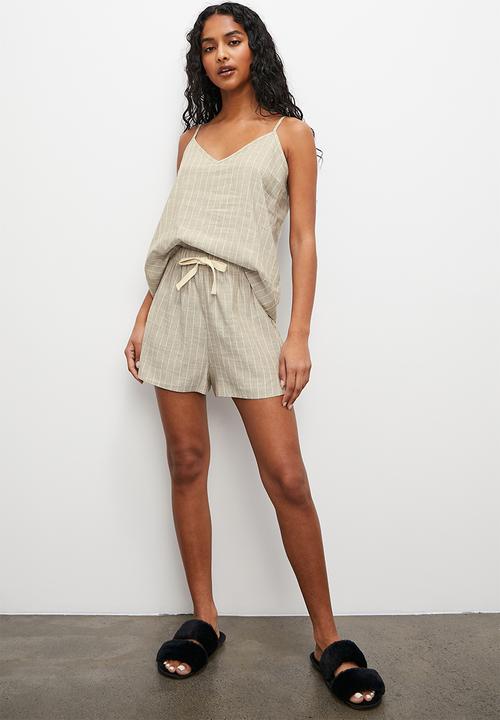 Superbalist - Linen sleep cami & shorts - stripe