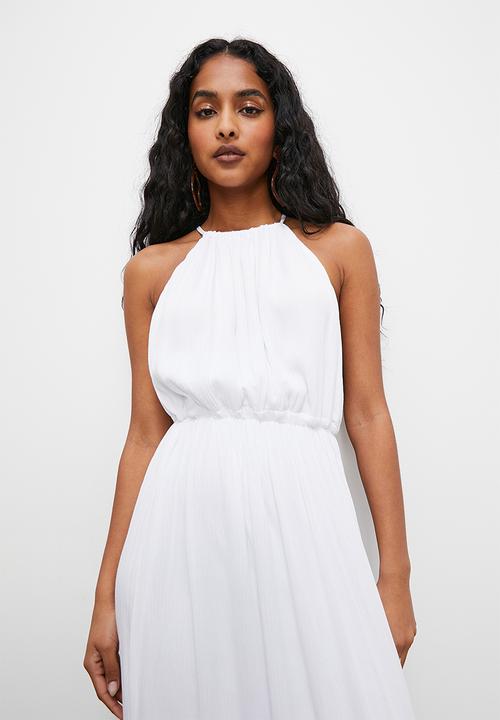 VELVET - Boho halter tiered maxi trapeze dress - white