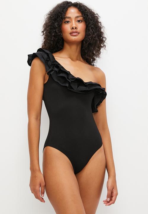 MILLA - Combo asymmetric ruffle bodysuit - black