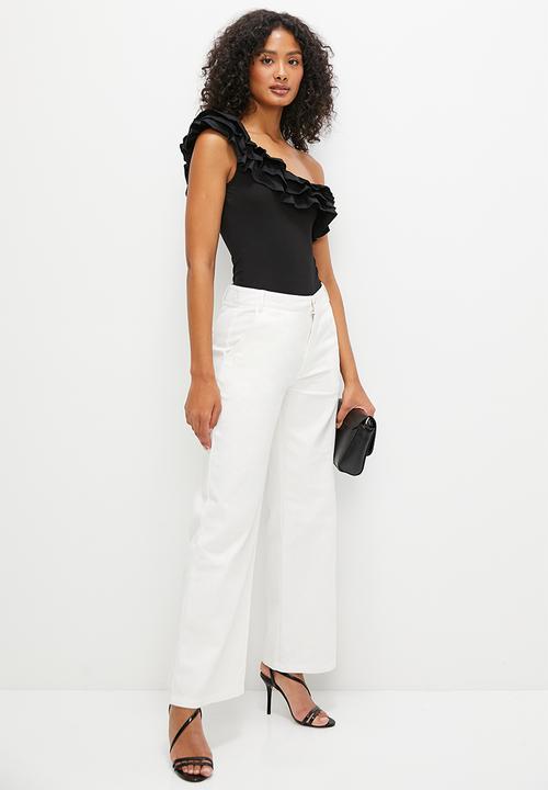 MILLA - Combo asymmetric ruffle bodysuit - black