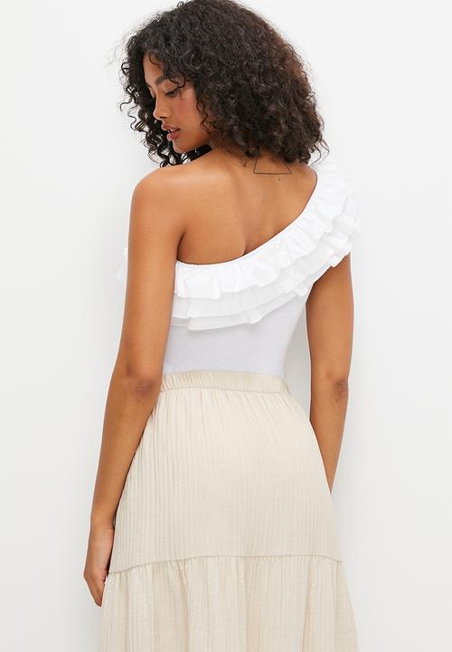 MILLA - Combo asymmetric ruffle bodysuit - white