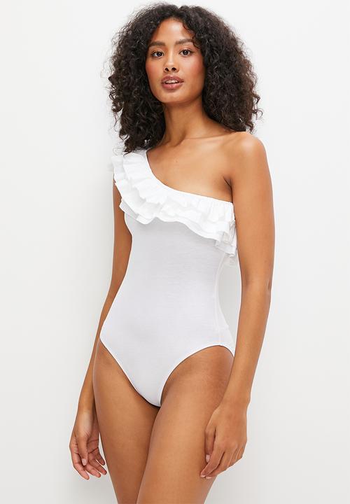 MILLA - Combo asymmetric ruffle bodysuit - white