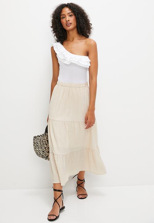 MILLA - Combo asymmetric ruffle bodysuit - white