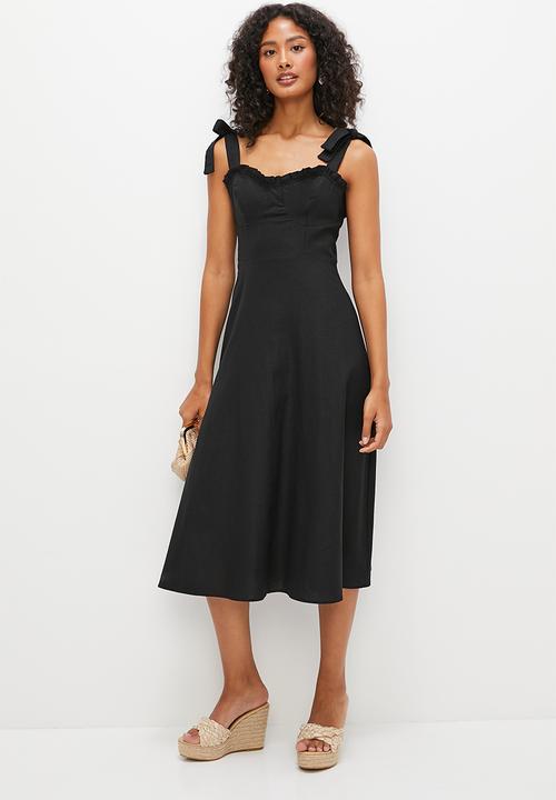 MILLA - Corset circle hem midi dress - black