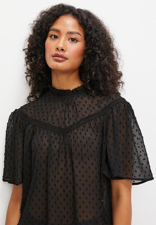 MILLA - Trim detail femme blouse - black
