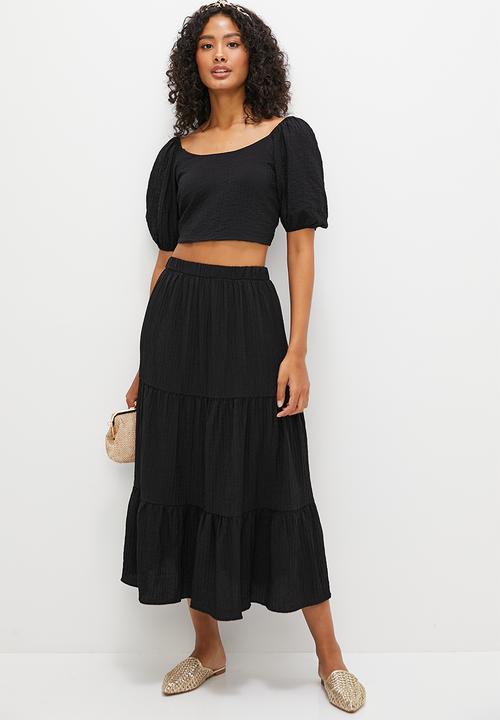 MILLA - Co-ord textured midi skirt - black