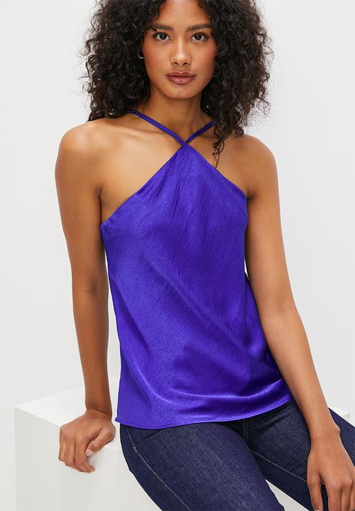 MILLA - Co-ord satin halter blouse - cobalt