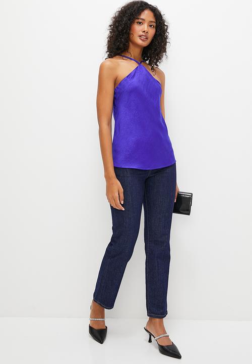 MILLA - Co-ord satin halter blouse - cobalt