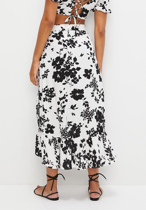 MILLA - Co-ord ruffle wrap skirt - white & black 