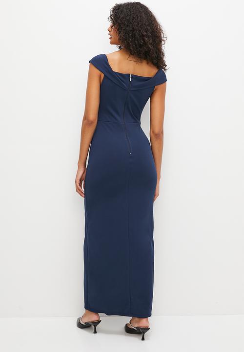 MILLA - Bardot crepe knit maxi dress- navy