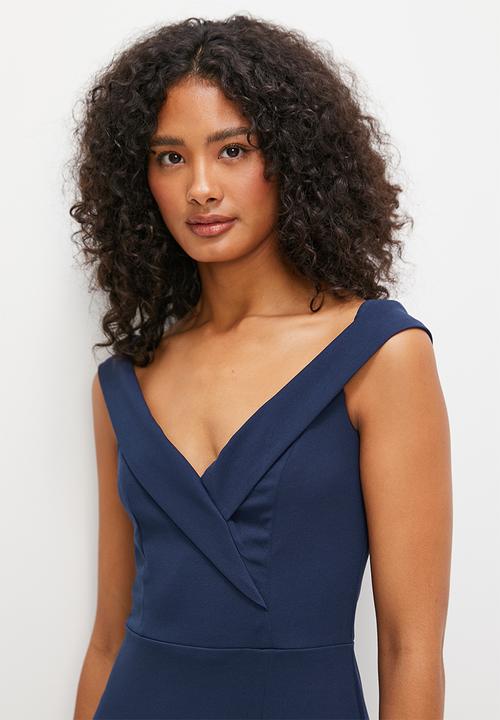 MILLA - Bardot crepe knit maxi dress- navy
