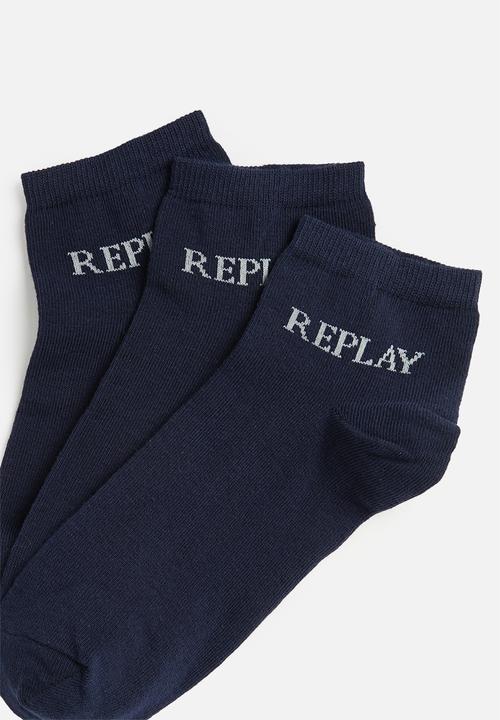 Replay - Replay low cut basic leg logo 3-pack banderole - dark blue & grey
