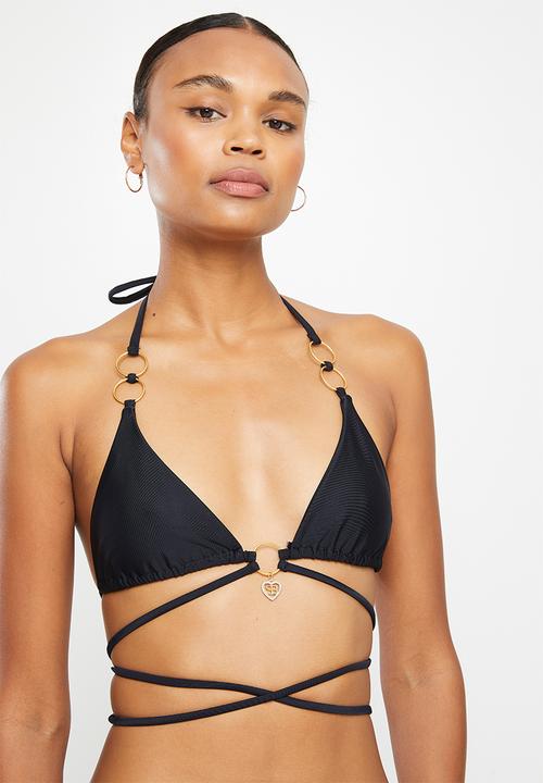 SISSY BOY - Virosa: bikini top with ring and wrap tie detailing - black