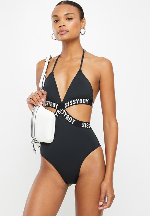 SISSY BOY - Brandy: one piece swim with branded elastic detailing - black