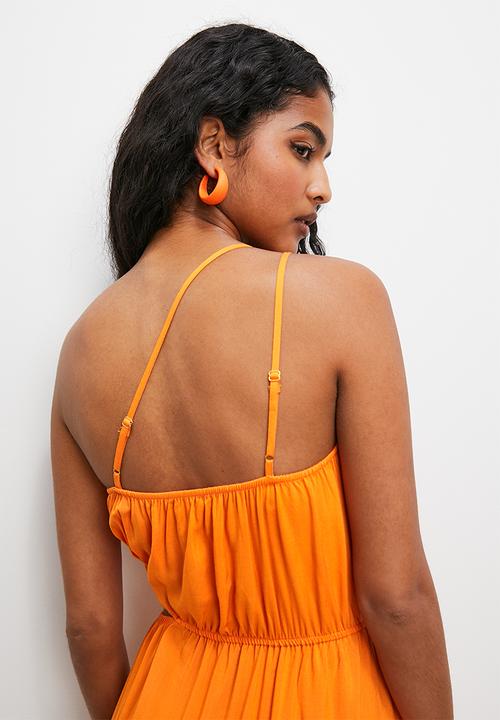 VELVET - Asymmetric cut out vacation maxi with tier - orange pepper