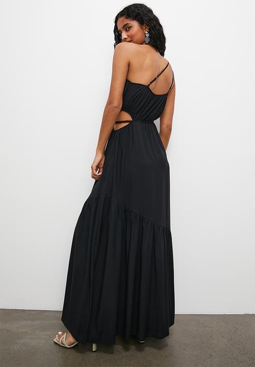 VELVET - Asymmetric cut out vacation maxi with tier - black