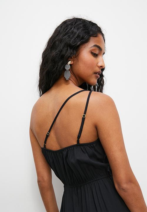 VELVET - Asymmetric cut out vacation maxi with tier - black
