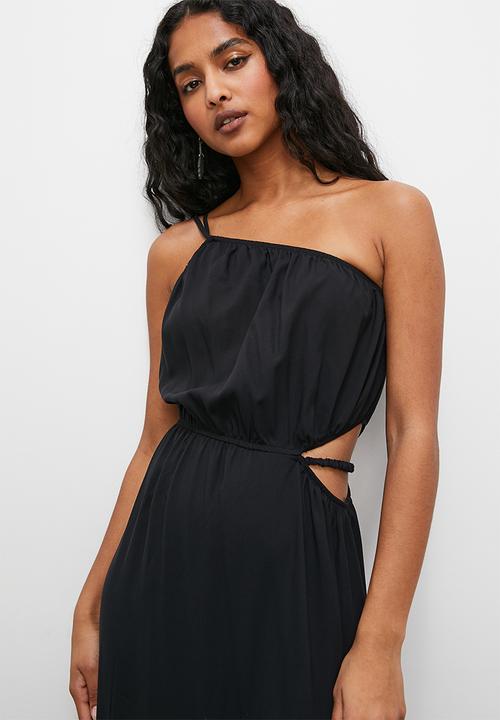 VELVET - Asymmetric cut out vacation maxi with tier - black