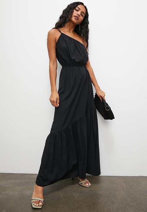 VELVET - Asymmetric cut out vacation maxi with tier - black