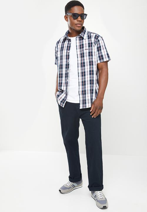 JEEP - Short sleeve yarn dyed check - navy & oxy fire