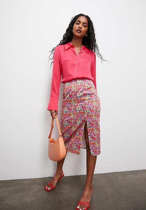 Superbalist - Side slit midi skirt - watercolour ditsy
