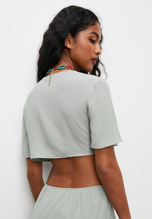 VELVET - Tie front boho maxi with side cut out - light sage