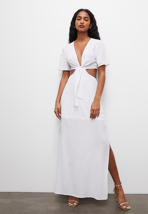 VELVET - Tie front boho maxi with side cut out - white