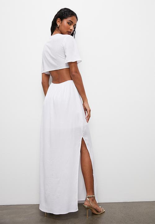 VELVET - Tie front boho maxi with side cut out - white