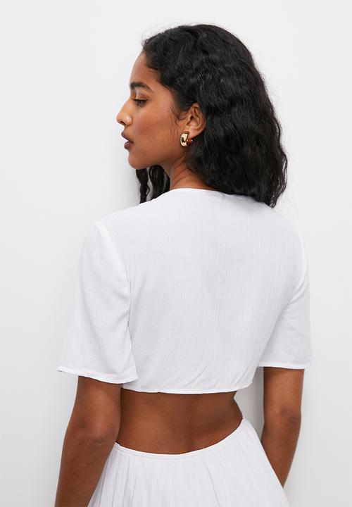VELVET - Tie front boho maxi with side cut out - white