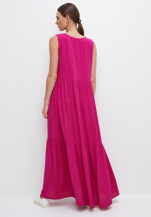 edit - Grecian built up tiered maxi - hot magenta