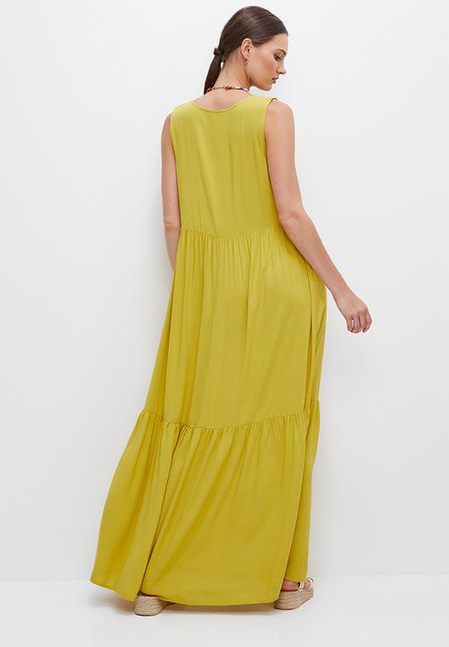 edit - Grecian built up tiered maxi - golden lime