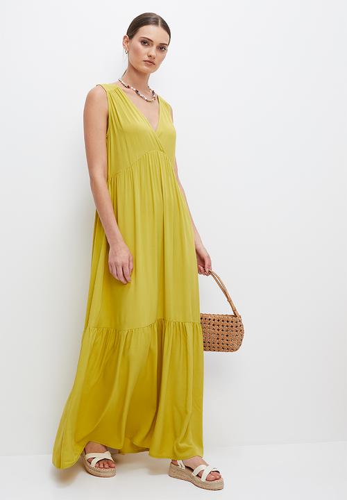 edit - Grecian built up tiered maxi - golden lime