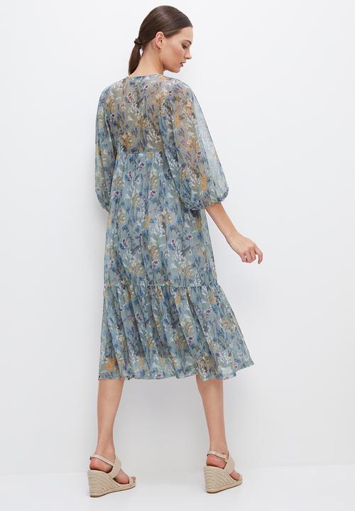 edit - Mesh peasant dress - greys botanical
