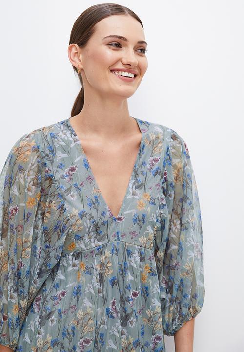 edit - Mesh peasant dress - greys botanical