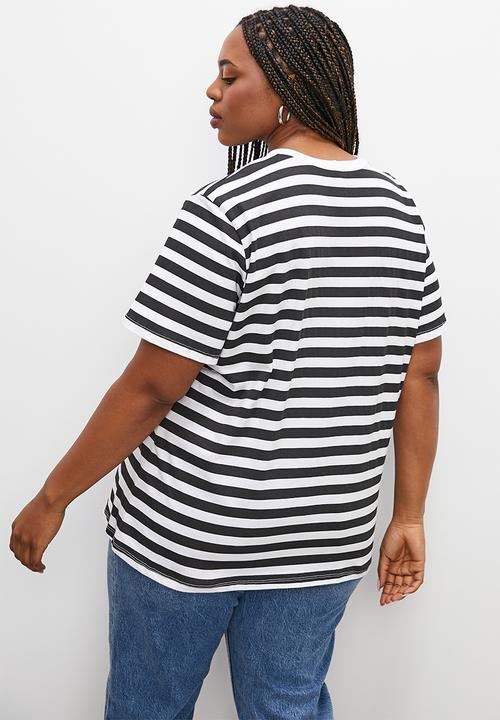 Superbalist - Basic crew graphic tee - black and white stripe