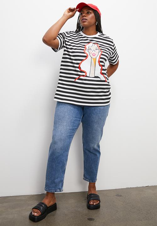 Superbalist - Basic crew graphic tee - black and white stripe