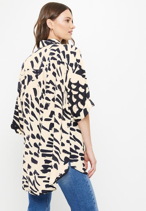 Me&B - Digital printed oversized shirt - stone & black
